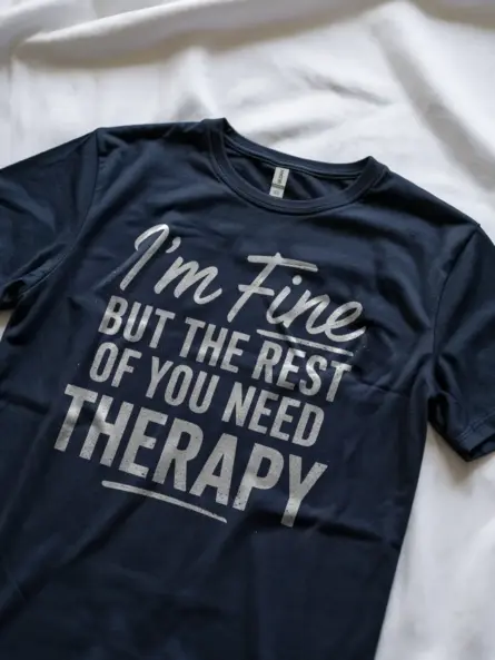 Lifestyle Shot Navy shirt at coffee shop – sarcastic therapy t-shirt