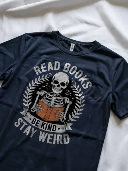 Skeleton Reading T-Shirt – Stay Weird, Read Books, Be Kind Tee - Image 8