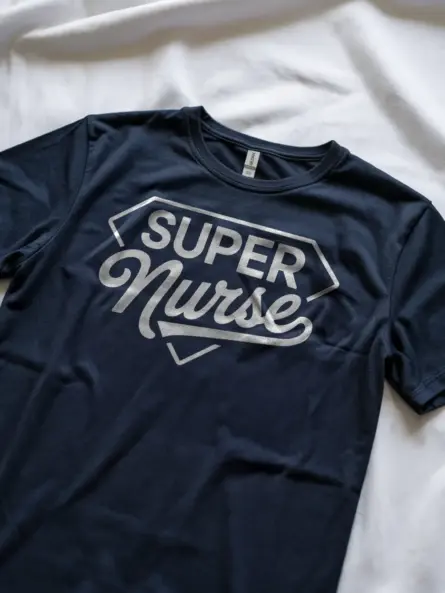 navy super nurse t-shirt lifestyle shot for nursing students