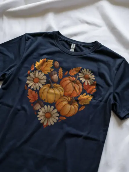 Thankful Heart Shirt – Cozy Autumn Graphic Tee with Pumpkin & Leaf Art - Image 8