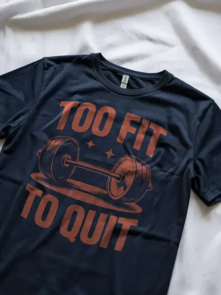 Too Fit To Quit T-Shirt | Retro Barbell Gym Motivation Tee - Image 9