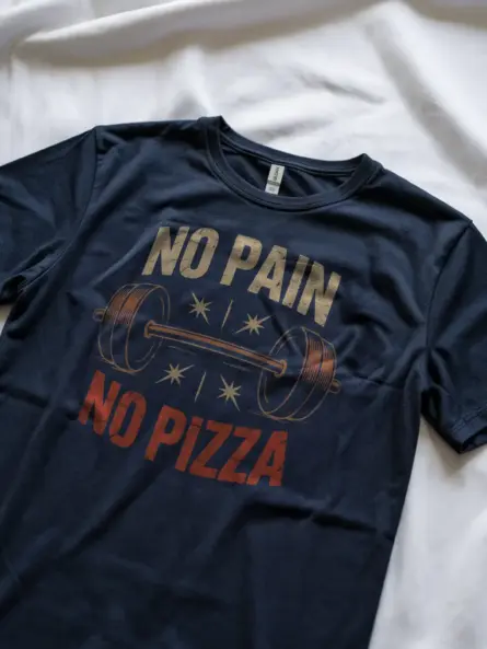 Vintage Motivational Gym T-Shirt – No Pain No Pizza Barbell Design - Image 8