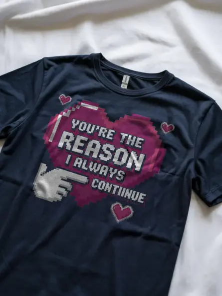 Pixel Art Gamer Couple T-Shirt – “You're The Reason” Retro 8-Bit Heart Tee - Image 11