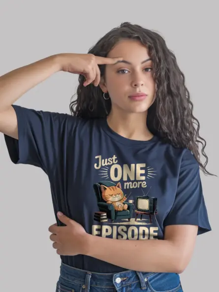 Cozy Cartoon Cat Shirt for Binge Watchers – Just One More Episode Tee3 - Image 9
