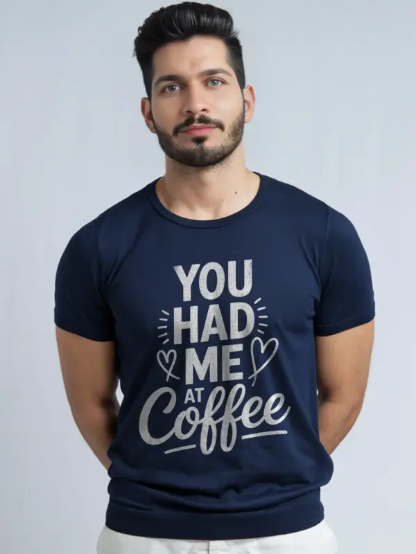 Navy shirt – minimalist coffee saying tee for caffeine fans