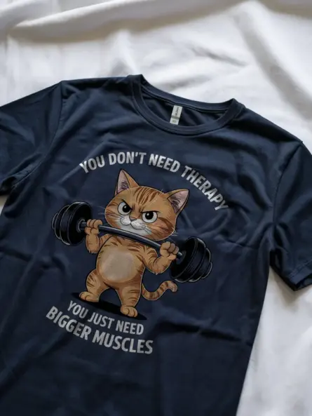 navy shirt, quote from funny cat gym t-shirt