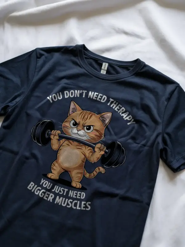navy shirt, quote from funny cat gym t-shirt
