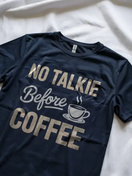 Navy lifestyle view no talkie before coffee shirt minimalist caffeine apparel