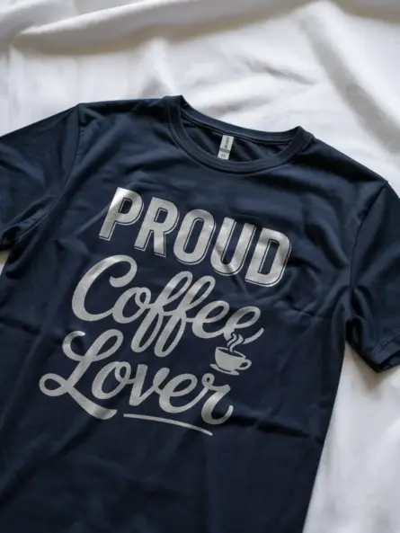 Navy t-shirt rear with white text – proud coffee lover t-shirt