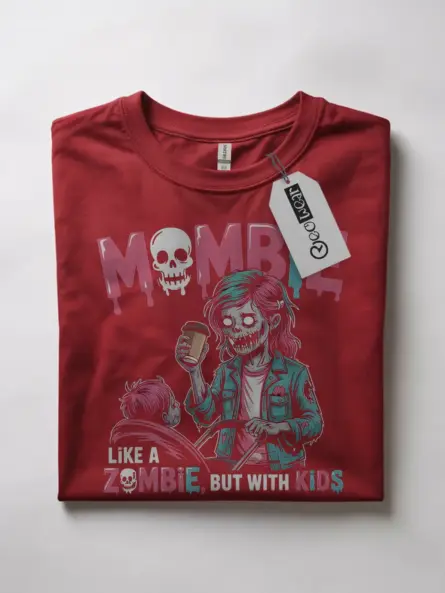 red flatlay front view – Zombie mom graphic tee – mombie t-shirt for moms