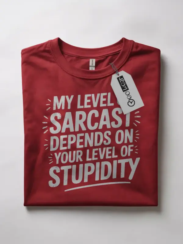 red flatlay Front view shirt my level of sarcasm sarcastic t-shirt for coworkers