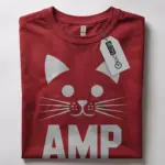Red Amp Cat Shirt flatlay – geometric cat design shirt, tech gift tee