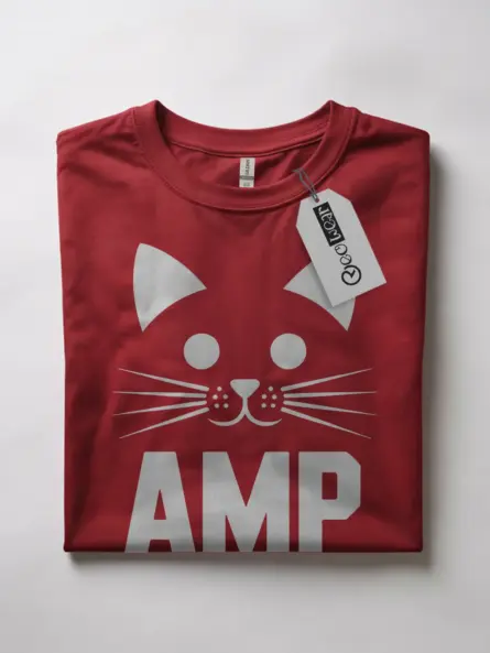 Red Amp Cat Shirt flatlay – geometric cat design shirt, tech gift tee
