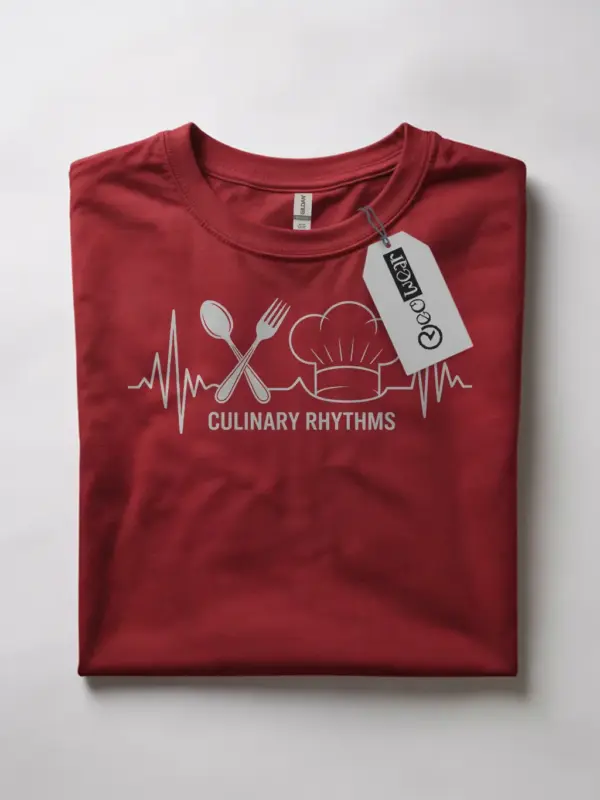 red flatlay Minimalist Chef Tee – chef heartbeat t-shirt for kitchen staff