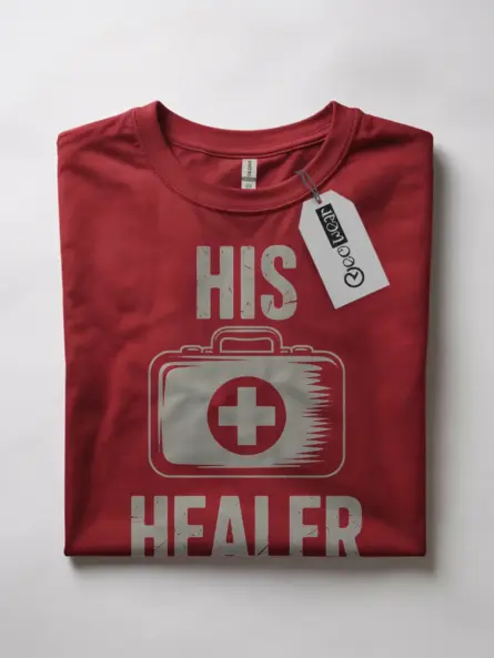 His Healer Gamer T-Shirt | Matching Co-Op Gaming Couple Tee with Vintage Medical Kit Design - Image 7