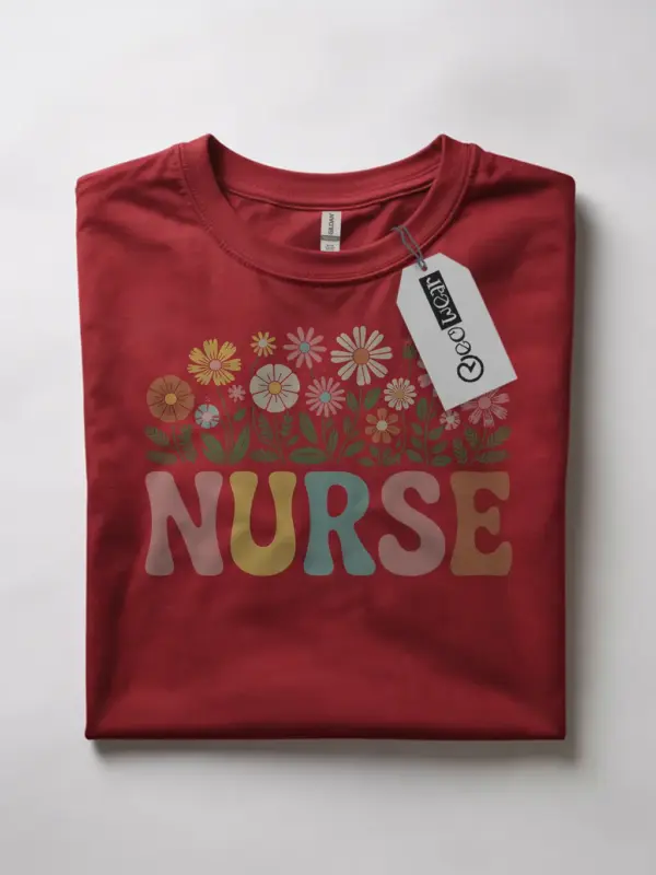 Red Lifestyle Vintage Nurse Shirt with Garden Theme