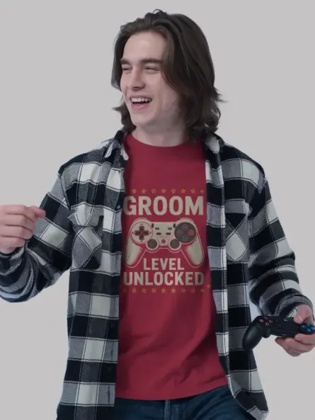 Groom Level Unlocked Gamer Wedding T-Shirt for Fiancé | Funny PlayStation Style Tee - Image 9