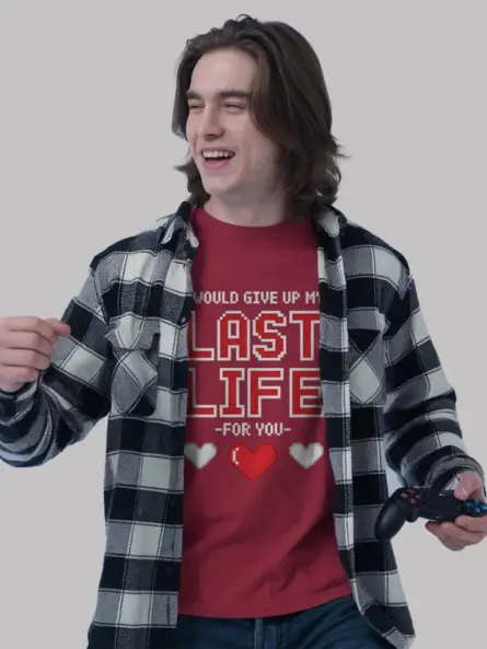 Pixel Heart Gamer Couple T-Shirt – Retro 8-Bit Love Apparel - Image 9