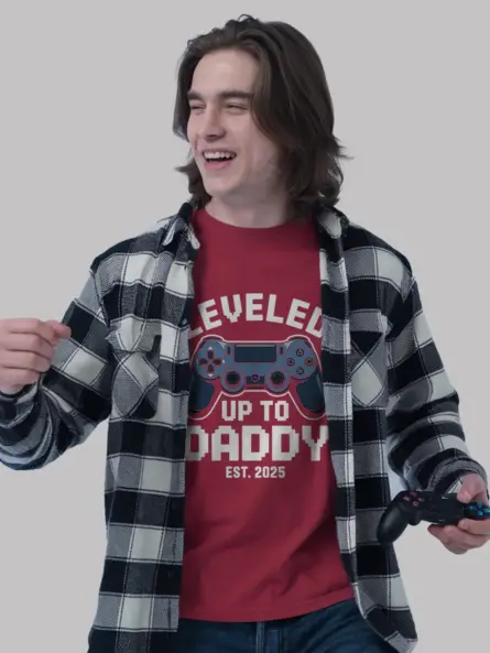 Leveled Up to Daddy Gaming T-Shirt for New Dads 2025 - Image 12