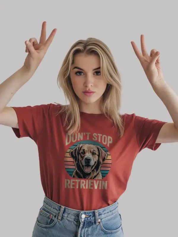 red Shirt Front Don’t Stop Retrievin Shirt with Sunset Background