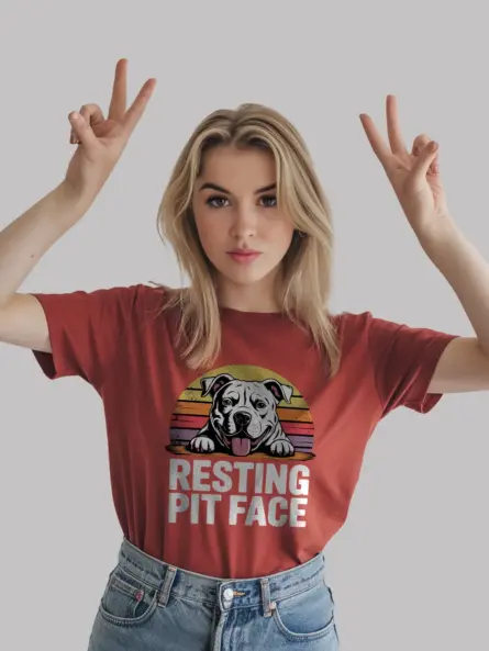 Funny Pitbull Shirt – Resting Pit Face Retro Dog Tee - Image 12