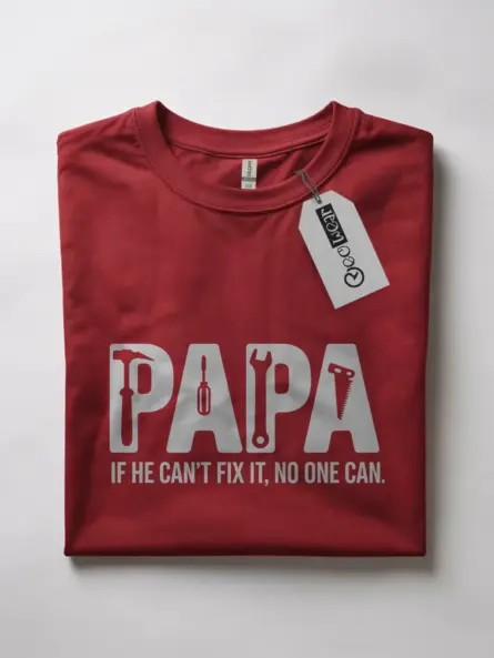 Red papa fix it shirt with tool icons