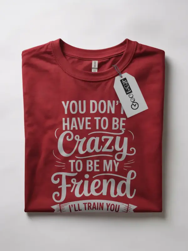 Red tee with white quote – funny friendship quote t-shirt – front view