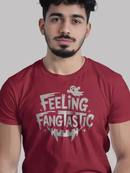 red Feeling Fangtastic Halloween T-Shirt ghost design