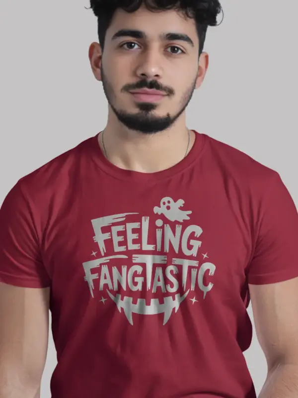 red Feeling Fangtastic Halloween T-Shirt ghost design