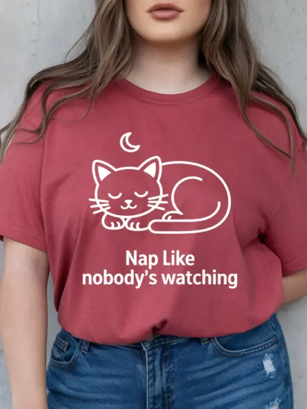 Cozy Heart Cat Shirt – Nap Like Nobody's Watching Tee - Image 3