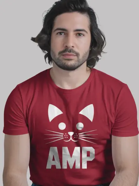 Red Amp Cat Shirt Front – funny electrician cat t-shirt for engineers