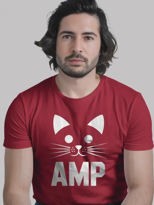 Red Amp Cat Shirt Front – funny electrician cat t-shirt for engineers