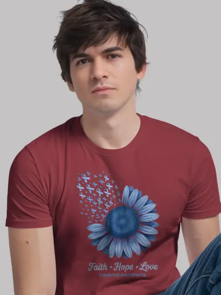 Faith Hope Love Diabetes Shirt – Beautiful Blue Sunflower Awareness Tee - Image 12