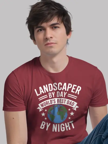 Bold Landscaper Dad Shirt – Patriotic “By Day By Night” Gift Tee - Image 12