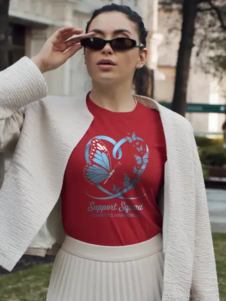 Support Squad Diabetes Shirt – Blue Ribbon Butterfly Tee - Image 3