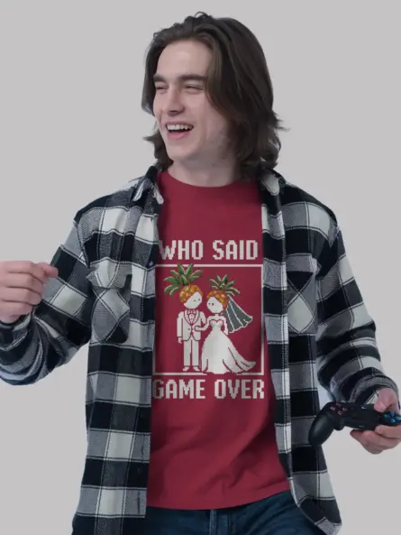 Who Said Game Over Retro Gamer Wedding T-Shirt - Image 9