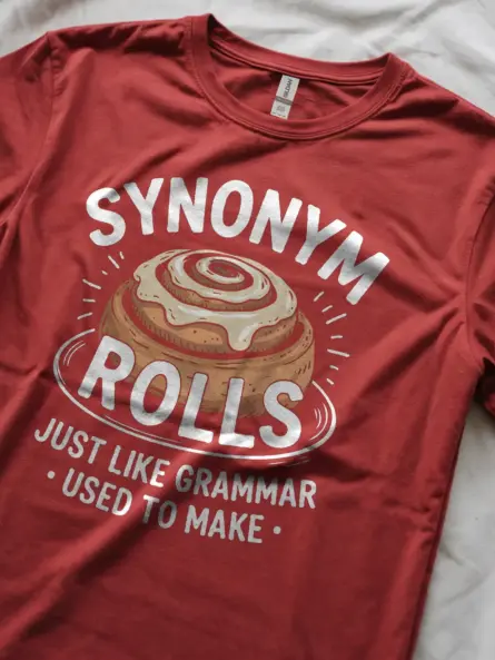 red lifestyle English teacher gift tee funny synonym rolls t-shirt
