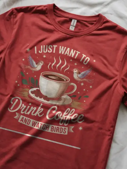 Coffee and Bird Watching T-Shirt – I Just Want to Watch Birds Tee - Image 11