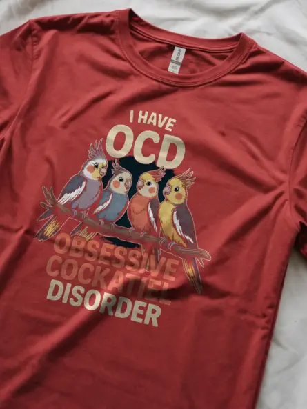 Funny Obsessive Cockatiel Disorder T-Shirt – Retro Bird Lover Graphic Tee - Image 5