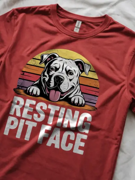 Funny Pitbull Shirt – Resting Pit Face Retro Dog Tee - Image 11