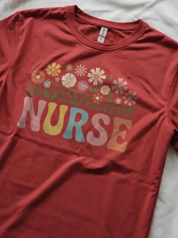 red Front View Cute Vintage Nurse Shirt