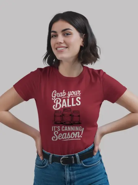 Red canning season shirt with mason jar graphic