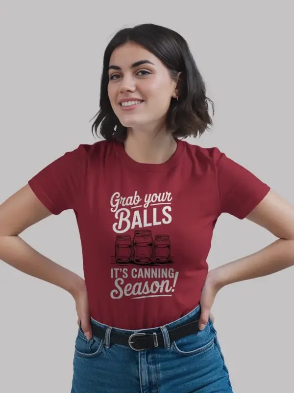 Red canning season shirt with mason jar graphic