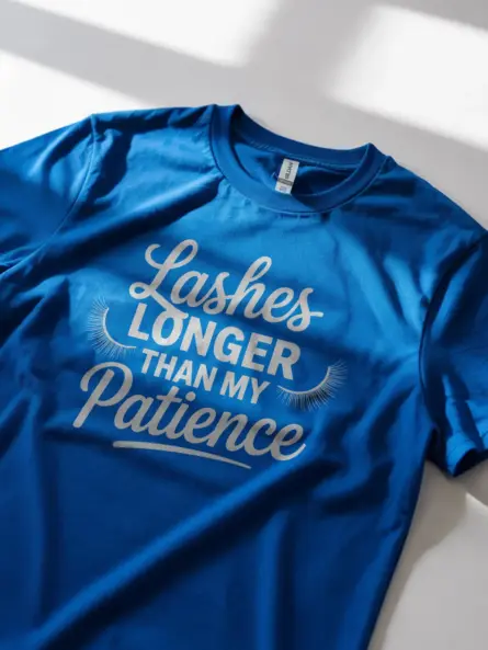 Royal Blue Shirt Lashes Longer Than My Patience Funny Lash Tech Shirt Front View