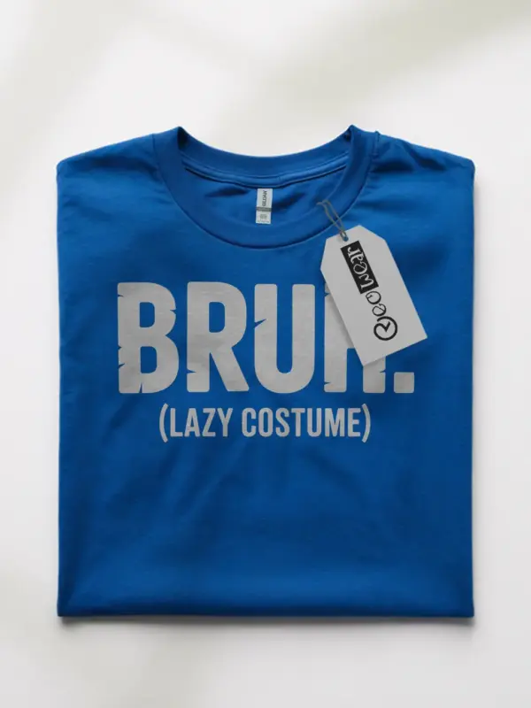 Front view royal blue Bruh Lazy Costume T-Shirt Halloween outfit