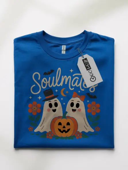 royal blue front – soulmates ghosts and pumpkin artwork – ghost couple t-shirt