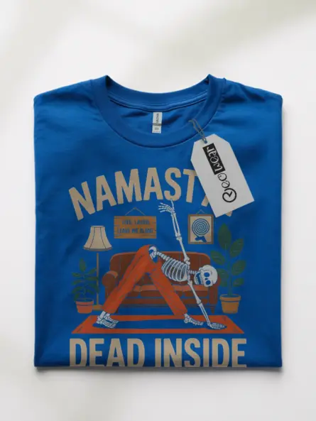 Royal Blue Namastay Dead Inside T-Shirt – Funny Skeleton Yoga Quote Tee
