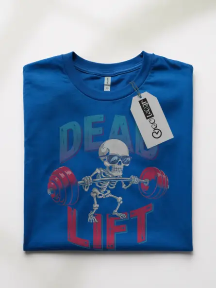 Royal Blue Dead Lift skeleton chef pizza t-shirt front view