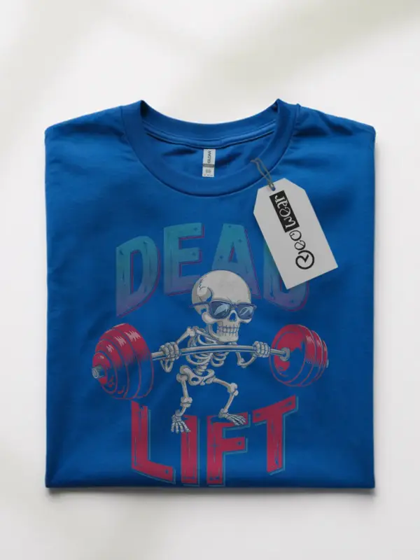 Royal Blue Dead Lift skeleton chef pizza t-shirt front view