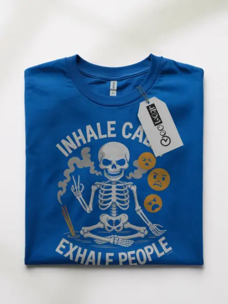 royal blue front – skeleton in lotus pose shirt – skeleton meditation t-shirt